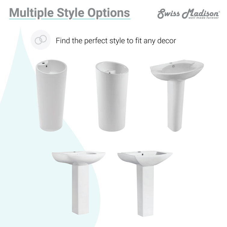 White Glossy Ceramic Pedestal Bathroom Sink
