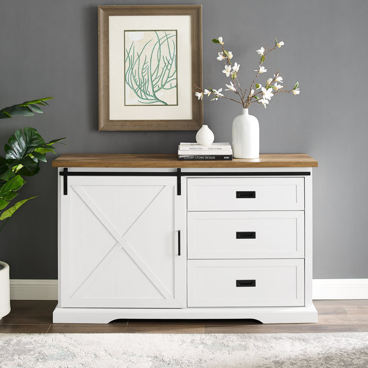 Rustic Oak and Brushed White 56" Sliding Barn Door Sideboard