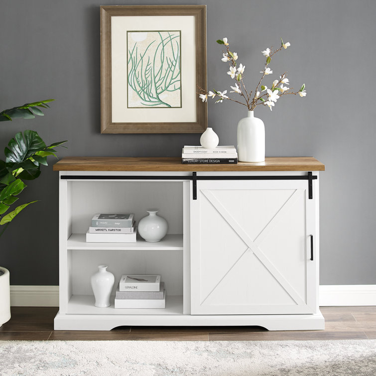 Rustic Oak and Brushed White 56" Sliding Barn Door Sideboard