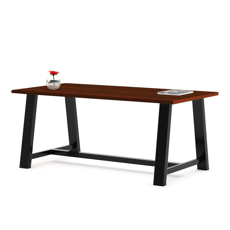 72" Mahogany and Black Industrial Dining Table with Steel Frame
