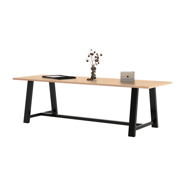 Industrial Maple & Black Steel Rectangular Dining Table
