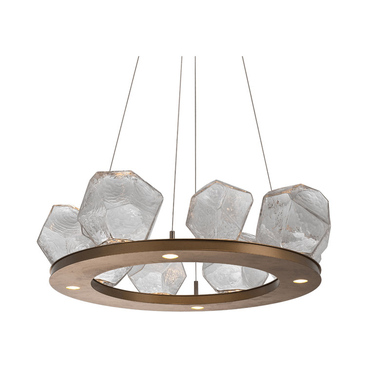 Gilded Brass and Crystal LED Ring Chandelier