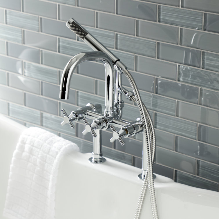 Polished Chrome Deck Mount Clawfoot Tub Faucet with Hand Shower