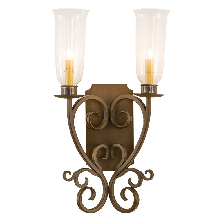 Thierry Rustic Iron 2-Light Dimmable Sconce with Clear Glass Shades