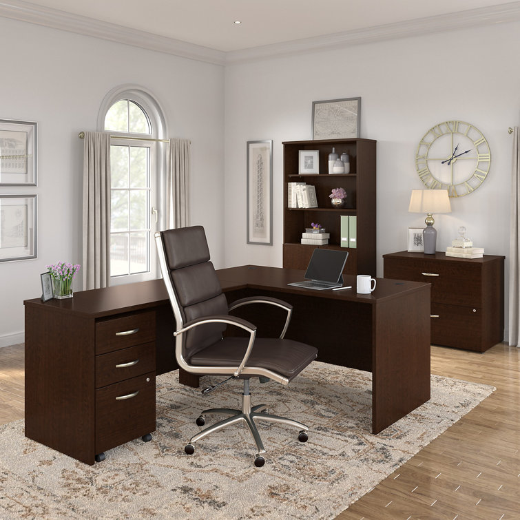Transitional Mocha Cherry Executive Office Desk with Drawer