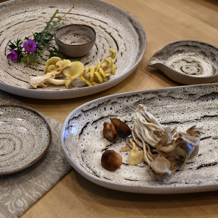 Rustic Cream and Brown Ceramic Oval Platter