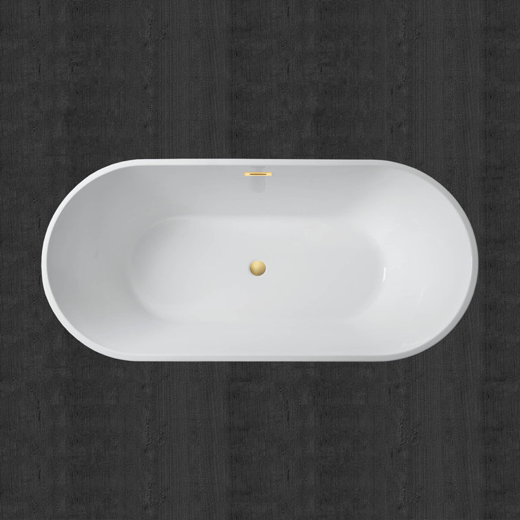 Aubrac 67" White Acrylic Freestanding Soaking Bathtub with Brushed Gold Trim