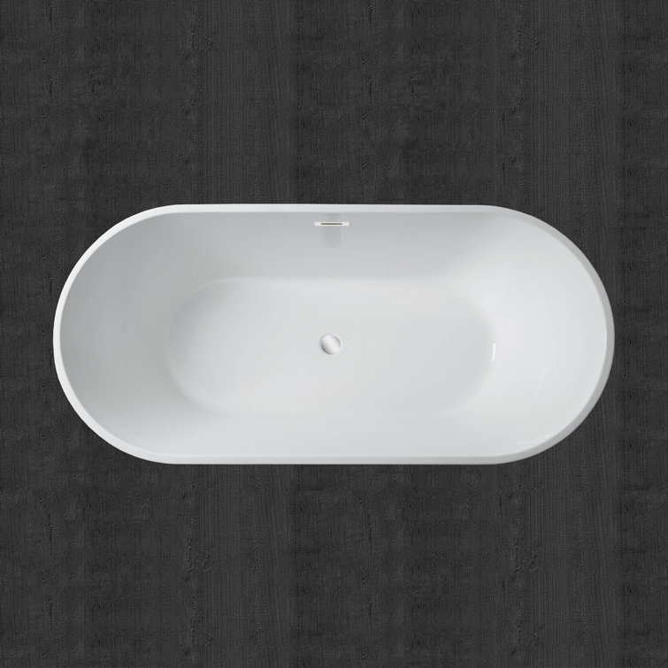 67" White Acrylic Freestanding Soaking Bathtub with Chrome Trim