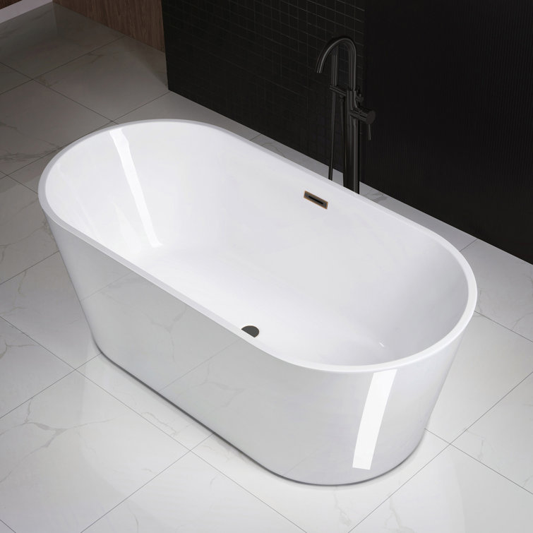 67" White Acrylic Oval Freestanding Soaking Bathtub with Oil Rubbed Bronze Trim