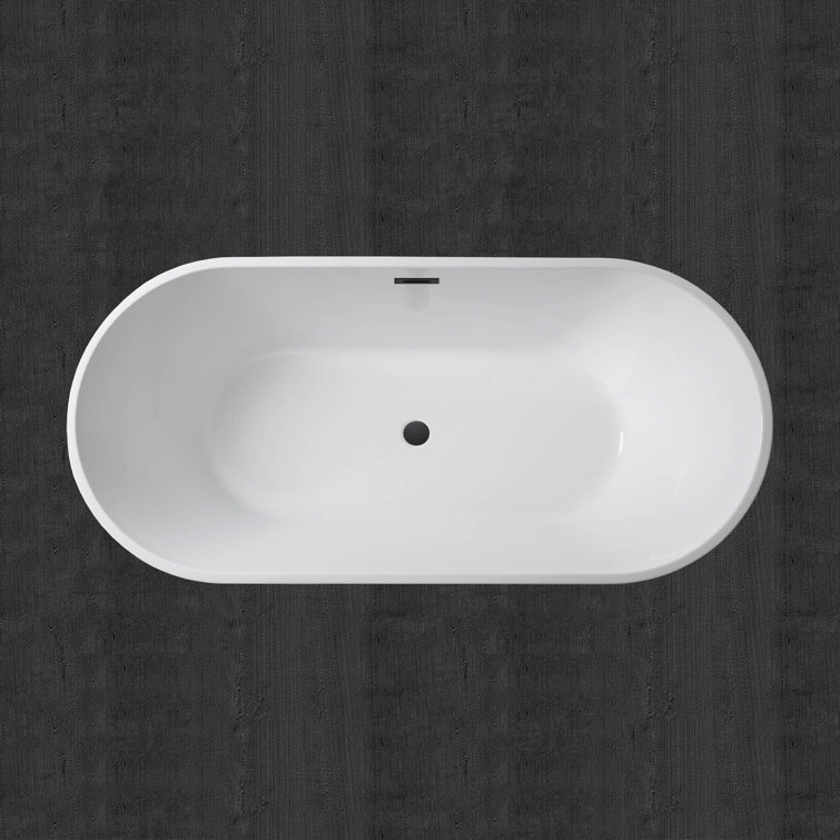 67" White Acrylic Oval Freestanding Soaking Bathtub with Oil Rubbed Bronze Trim