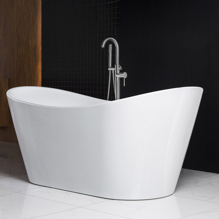 67'' White Freestanding Acrylic Bathtub with Chrome Trim