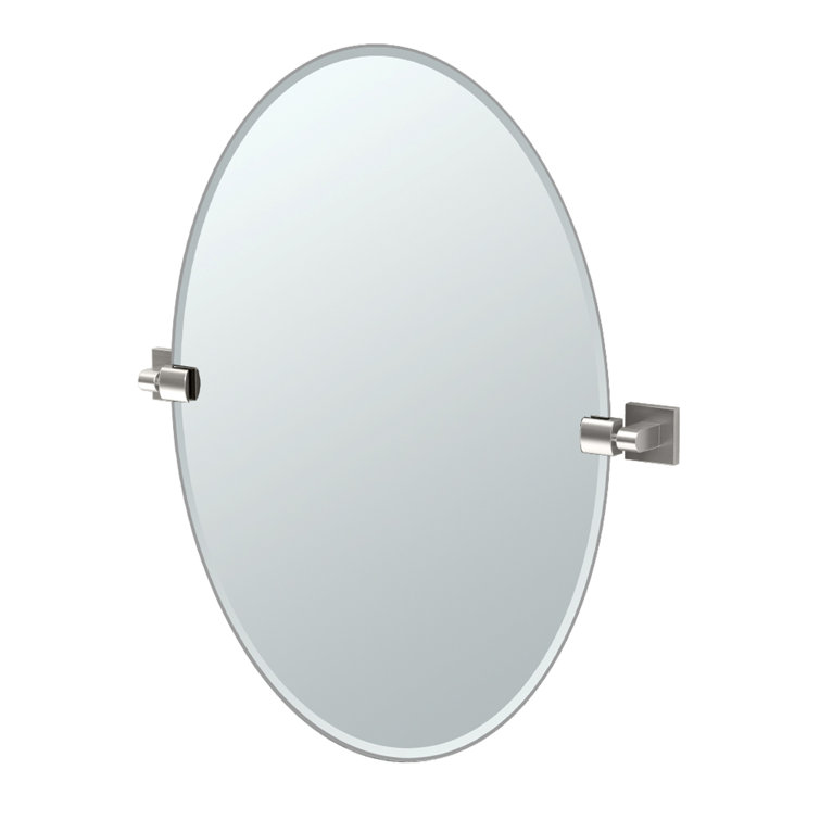 Elevate 26.5" Oval Beveled Frameless Wall Mirror in Satin Nickel