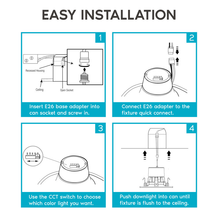 White Square LED Recessed Can Light with Adjustable Color Temperature