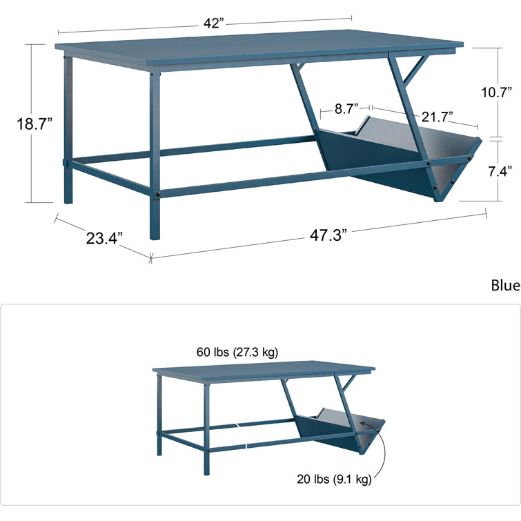 Bright Blue Mid-Century Modern Laminated Particleboard Coffee Table