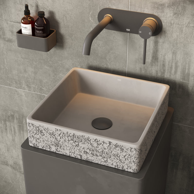 Aster 15" Ash Gray Concrete Square Vessel Bathroom Sink