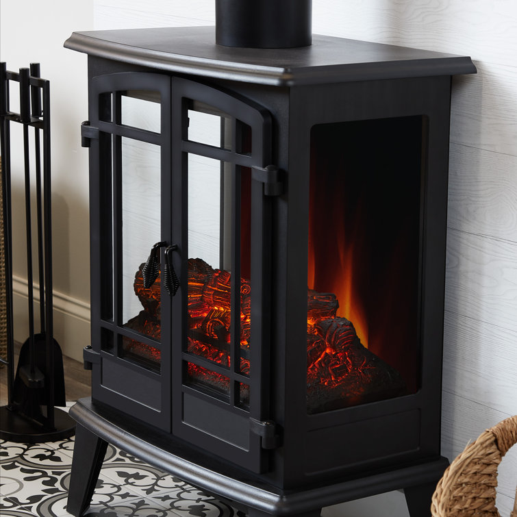 Foster Black Metal Free-Standing Electric Fireplace with Mantel
