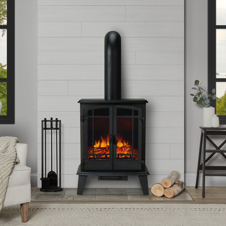 Foster Black Metal Free-Standing Electric Fireplace with Mantel