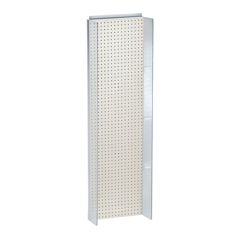 White and Silver 14"W x 60"H Pegboard Display with Plastic Side Wings