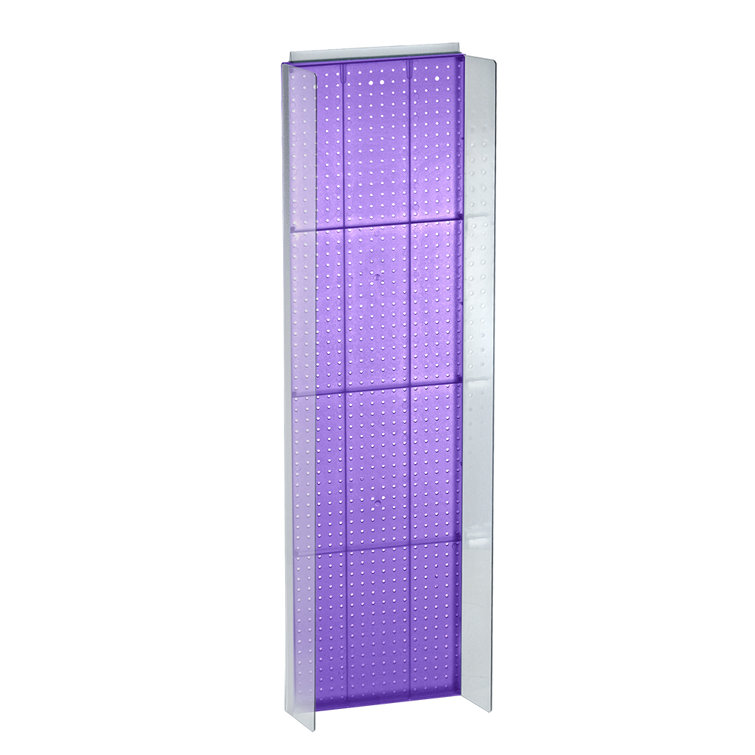 White and Silver 14"W x 60"H Pegboard Display with Plastic Side Wings