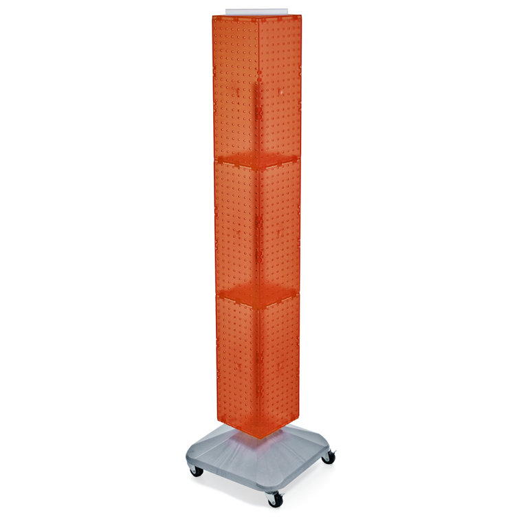 Orange Four-Sided Pegboard Floor Display with Wheeled Base