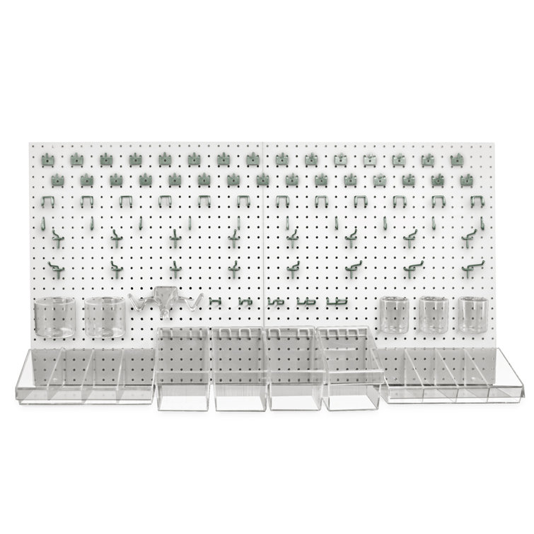 White High Impact Styrene Pegboard Organizer Kit with Hooks and Bins