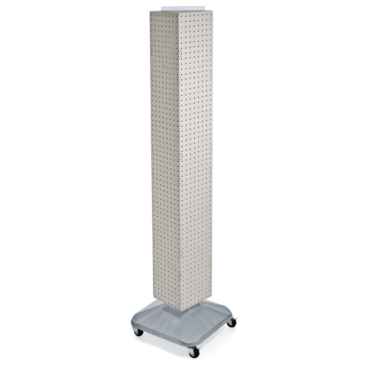 White Four-Sided Pegboard Display with Wheeled Base
