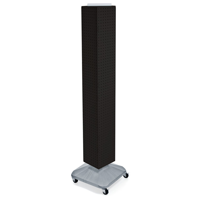 Black Plastic Four-Sided Pegboard Floor Display with Wheeled Base