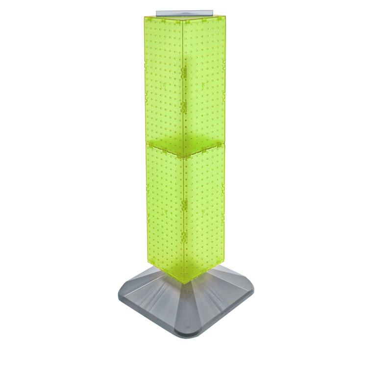 Green Four-Sided Revolving Pegboard Display Tower with Silver Base