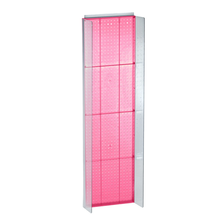 White and Silver 14"W x 60"H Pegboard Display with Plastic Side Wings
