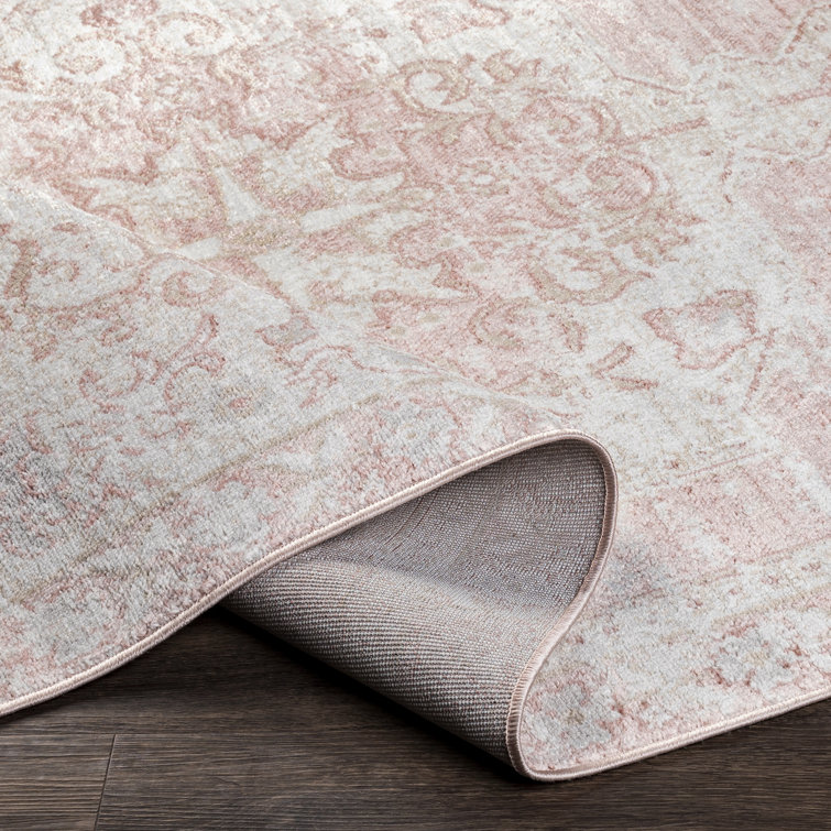 Bakkerom 5'2" x 7' Cream and Blush Synthetic Fur Area Rug