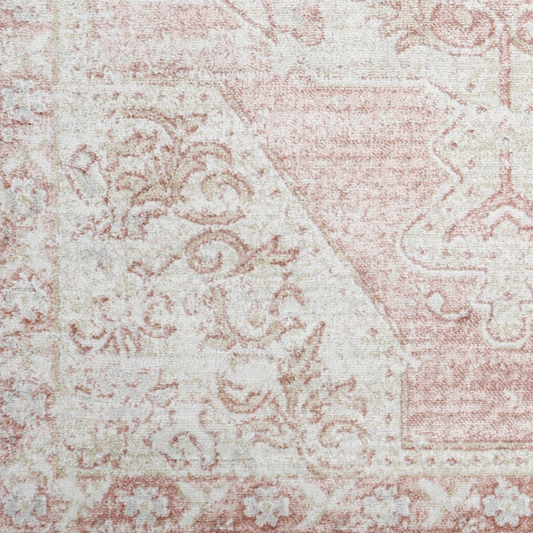 Bakkerom 5'2" x 7' Cream and Blush Synthetic Fur Area Rug