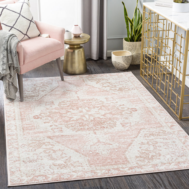 Bakkerom 5'2" x 7' Cream and Blush Synthetic Fur Area Rug