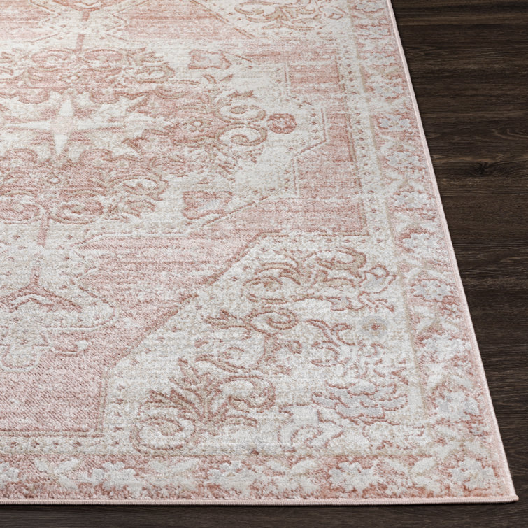 Bakkerom 5'2" x 7' Cream and Blush Synthetic Fur Area Rug