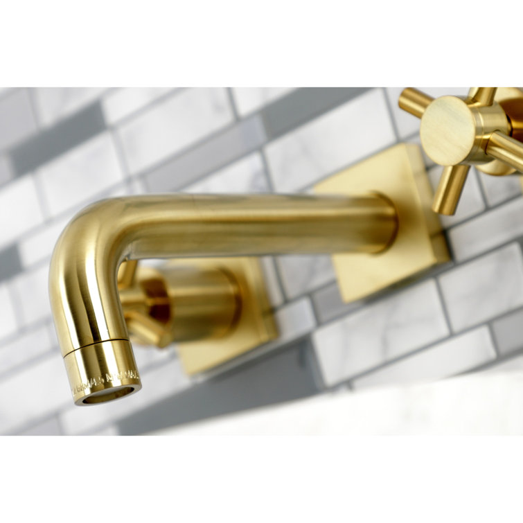 Brushed Brass Two-Handle Wall Mount Bathroom Faucet