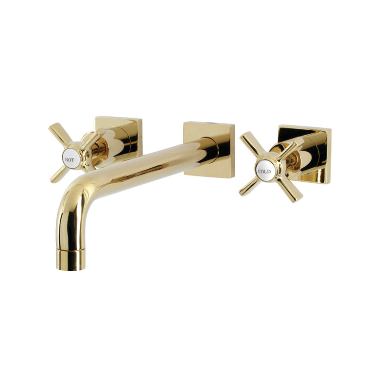 Polished Brass Wall Mount Roman Tub Faucet with Dual Handles