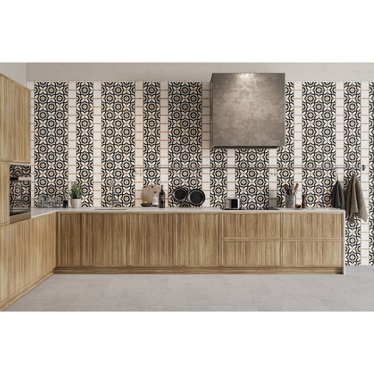 Casablanca 5" x 5" Black and White Ceramic Floor Tile