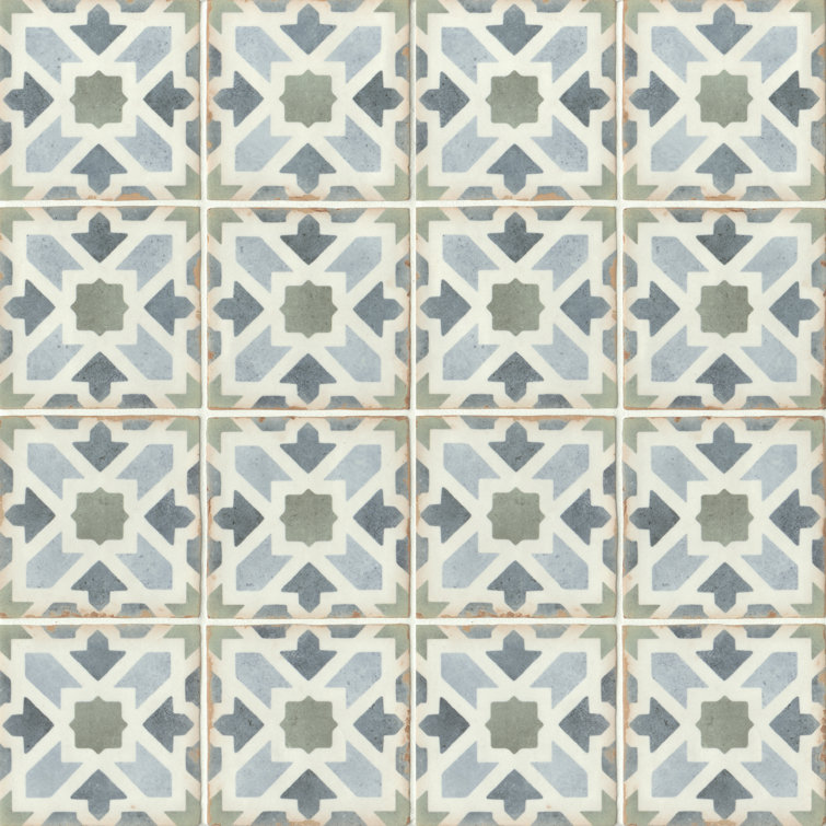 Casablanca 5" x 5" Green and Blue Ceramic Tile