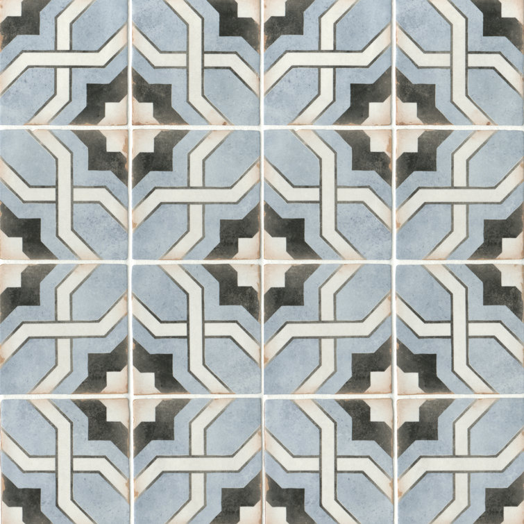 Casablanca 5" x 5" Blue and Black Ceramic Patterned Tile