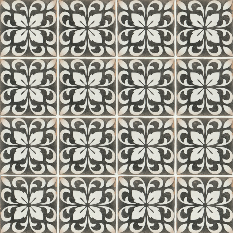 Casablanca 5'' x 5'' Black and White Ceramic Patterned Tile