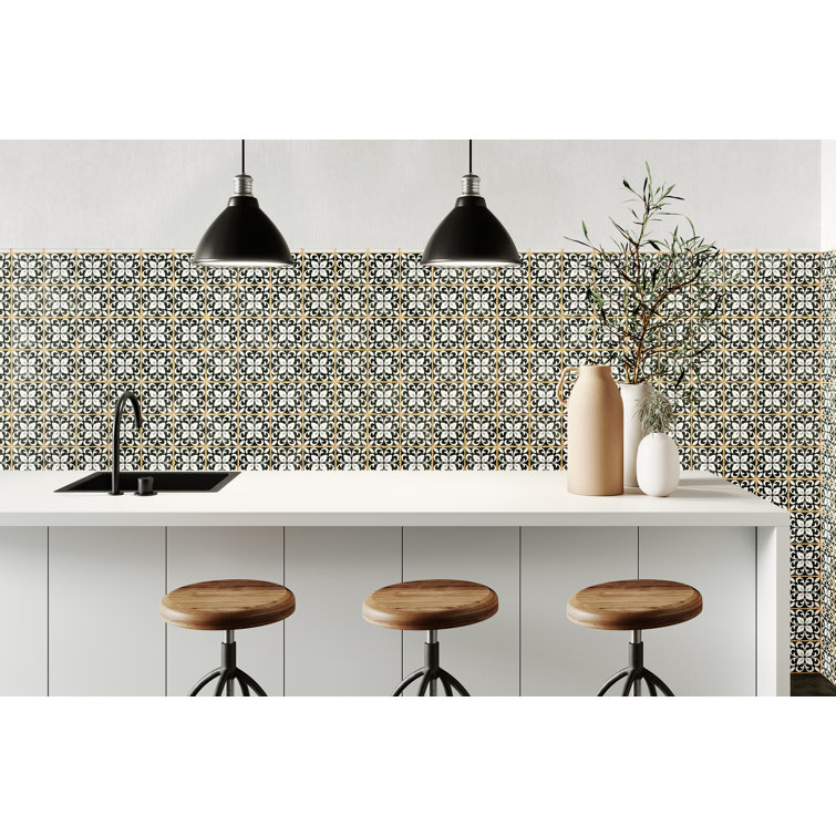 Casablanca 5'' x 5'' Black and White Ceramic Patterned Tile
