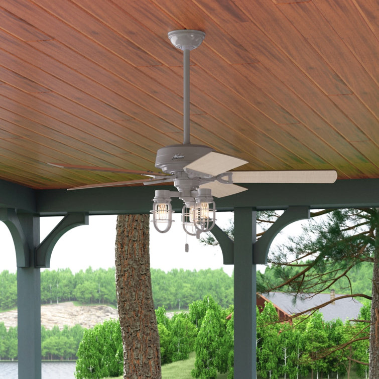 52" Quartz Grey Metal Industrial Ceiling Fan with LED Light