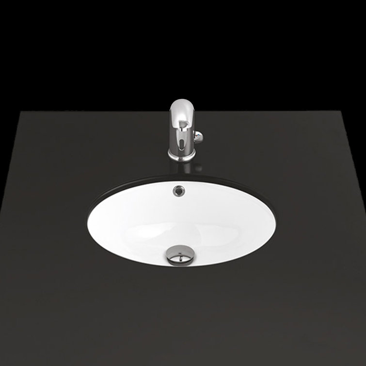 Glossy White Ceramic Oval Undermount Bathroom Sink with Overflow