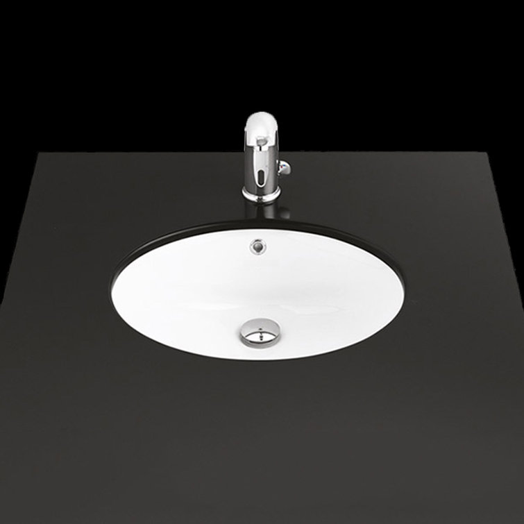 Glossy White Ceramic Oval Undermount Bathroom Sink with Overflow