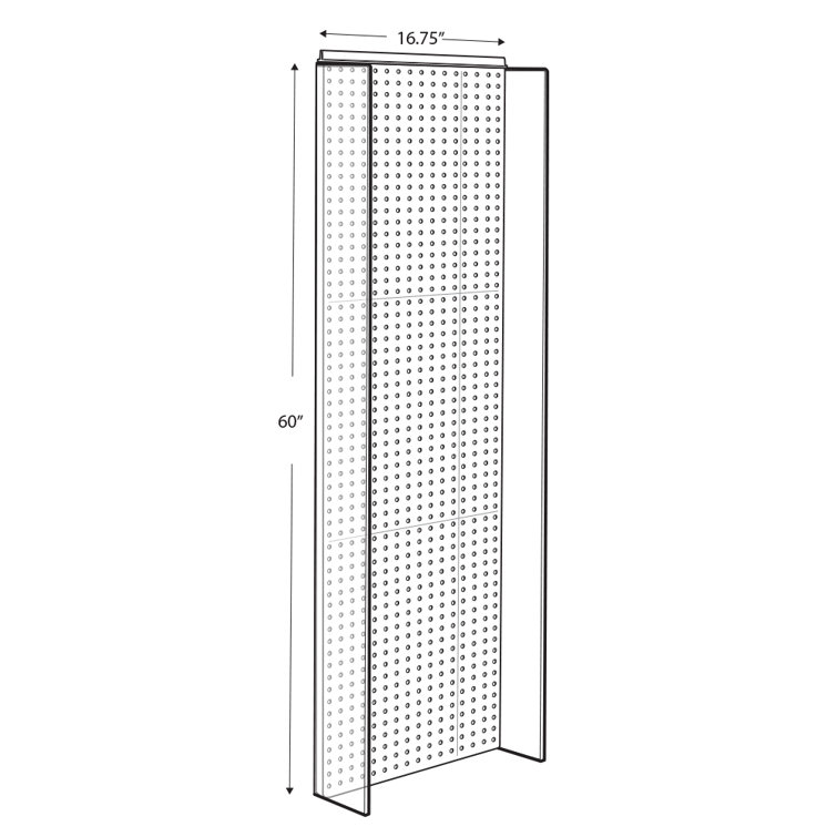White and Silver 14"W x 60"H Pegboard Display with Plastic Side Wings