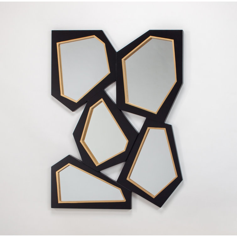 Geometric Black and Gold Hand-Painted Wall Mirror
