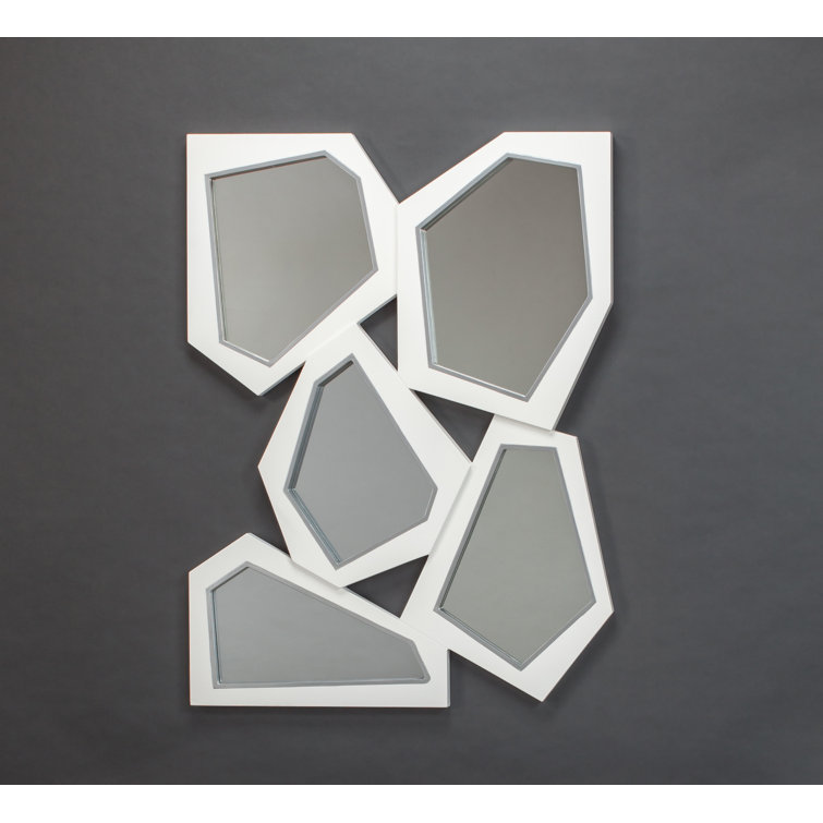 White and Silver Geometric Hand-Painted Wall Mirror