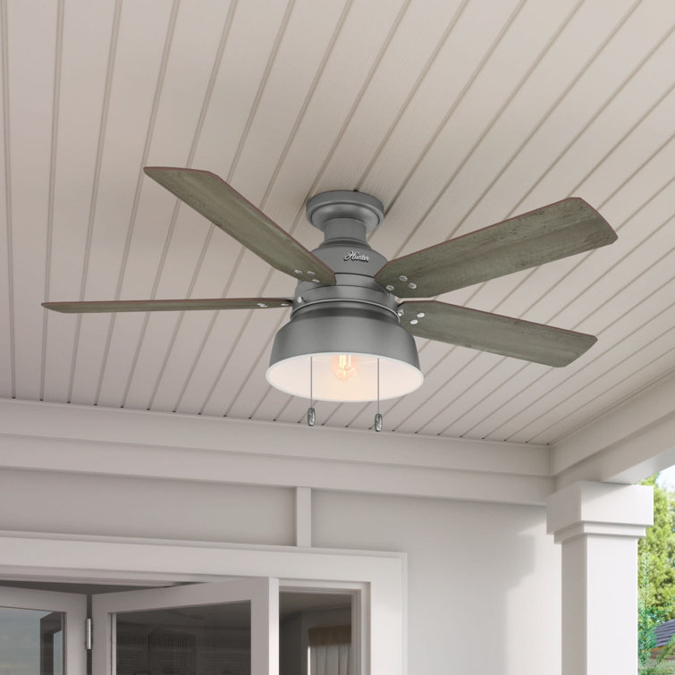 52" Matte Silver Low Profile Ceiling Fan with Light and Remote