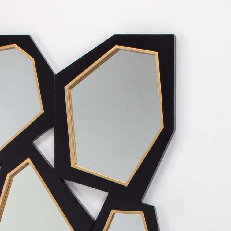 Geometric Black and Gold Hand-Painted Wall Mirror