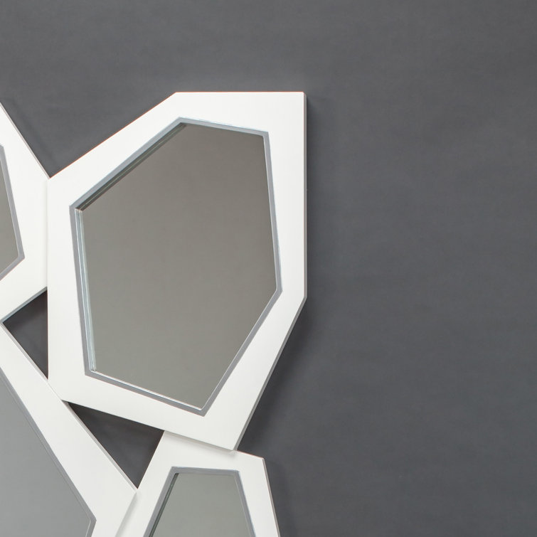 White and Silver Geometric Hand-Painted Wall Mirror
