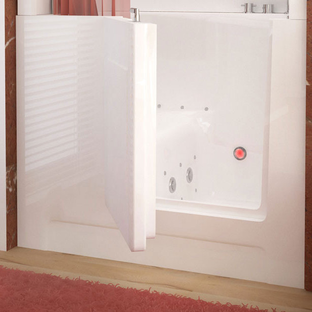 White Acrylic Walk-In Bathtub with Faucet, 58" Length